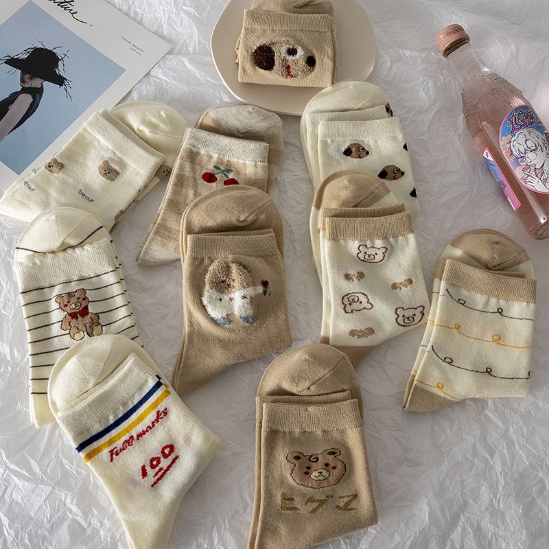 Vớ Cổ Cao In Họa Tiết Hoạt Hình Phong Cách Hàn Quốc Thời Trang Cho Nữ