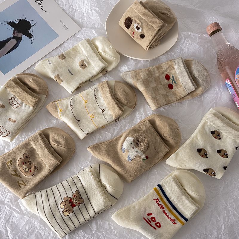 Vớ Cổ Cao In Họa Tiết Hoạt Hình Phong Cách Hàn Quốc Thời Trang Cho Nữ