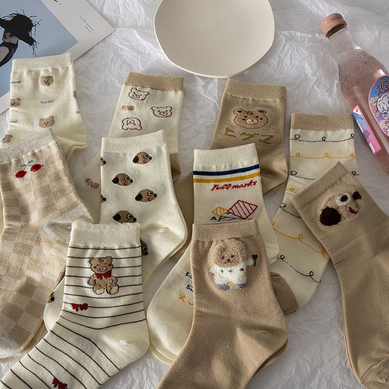 Vớ Cổ Cao In Họa Tiết Hoạt Hình Phong Cách Hàn Quốc Thời Trang Cho Nữ