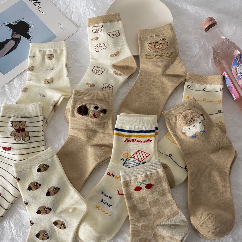 Vớ Cổ Cao In Họa Tiết Hoạt Hình Phong Cách Hàn Quốc Thời Trang Cho Nữ