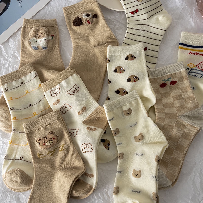 Vớ Cổ Cao In Họa Tiết Hoạt Hình Phong Cách Hàn Quốc Thời Trang Cho Nữ