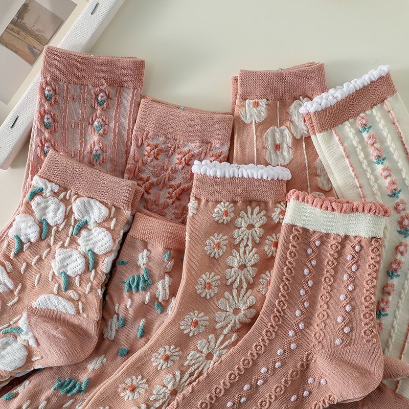 Vớ Cotton Ba Chiều Màu Hồng Dễ Thương Phong Cách Nhật Bản Thời Trang Mùa Thu Cho Nữ