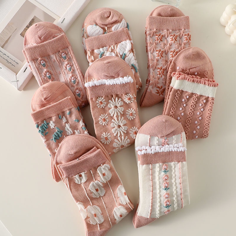 Vớ Cotton Ba Chiều Màu Hồng Dễ Thương Phong Cách Nhật Bản Thời Trang Mùa Thu Cho Nữ