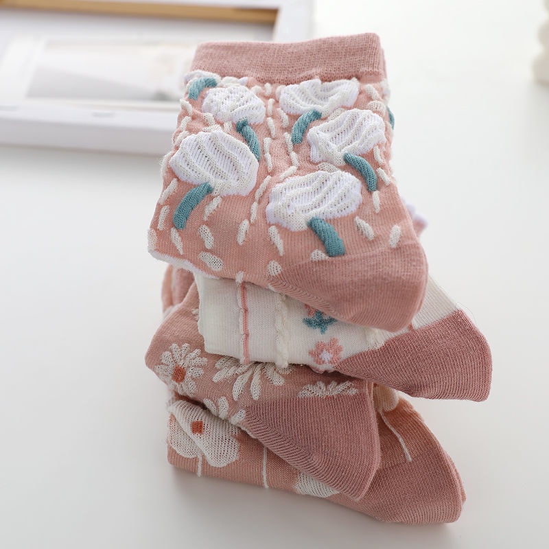 Vớ Cotton Ba Chiều Màu Hồng Dễ Thương Phong Cách Nhật Bản Thời Trang Mùa Thu Cho Nữ