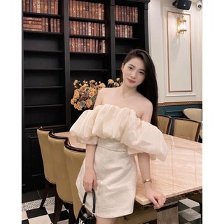 Đầm 2 dây tafta rớt vai phối bèo dự tiệc Freesize Rinstore - SR175