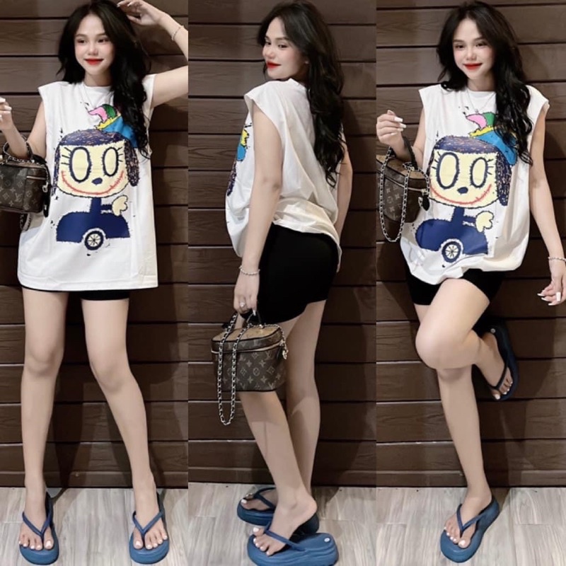 Sét ngố dáng rộng hình in full áo . sét bộ From rộng kèm video thật