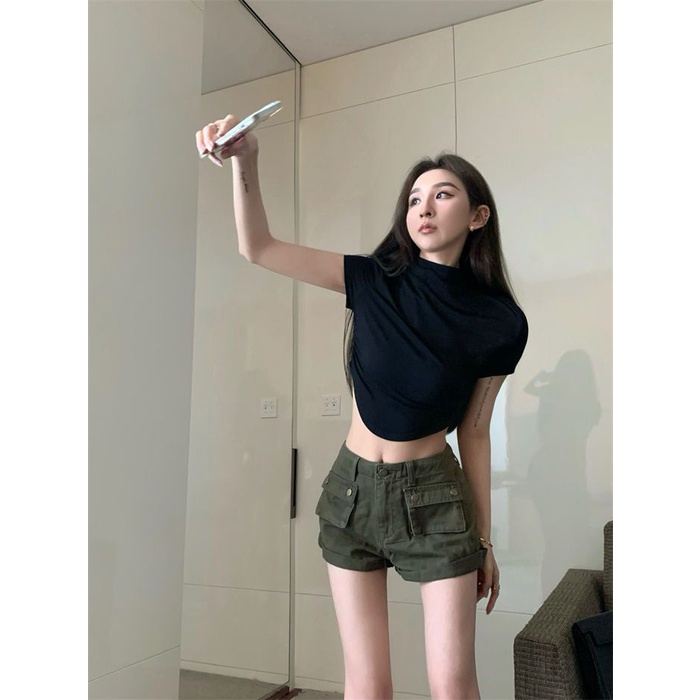 Áo Thun Lửng Tay Ngắn Cổ Cao Thời Trang Mùa Hè Cho Nữ