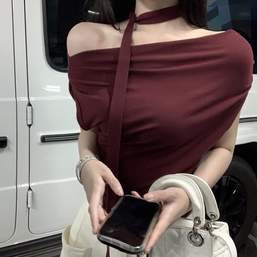 Áo Thun Ngắn Tay Trễ Vai Dáng Ôm Thời Trang Mùa Hè Dành Cho Nữ