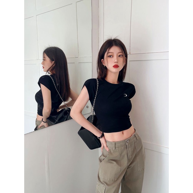 Áo Thun Ngắn Tay Hở Vai Thêu Họa Tiết Phong Cách Mỹ Thời Trang Mùa Hè Dành Cho Nữ