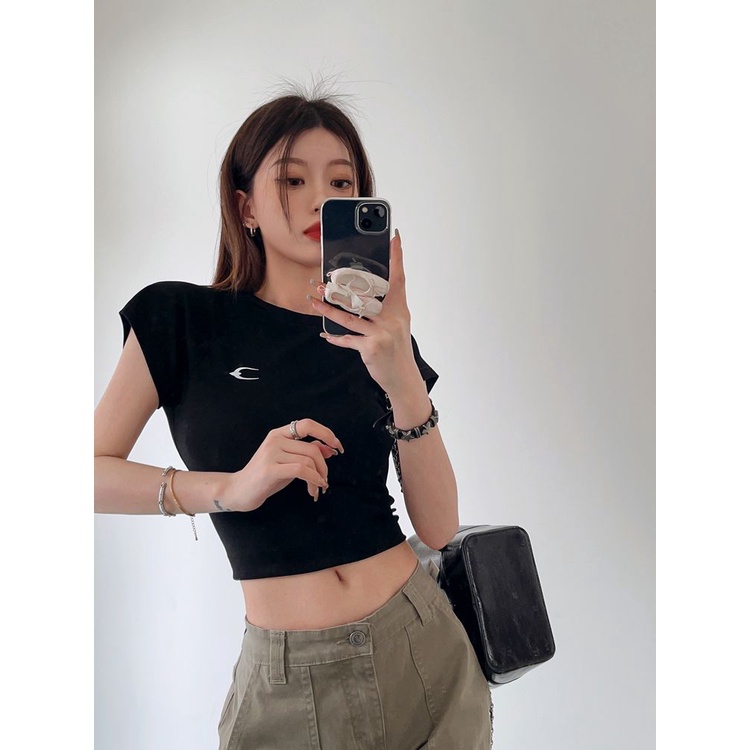 Áo Thun Ngắn Tay Hở Vai Thêu Họa Tiết Phong Cách Mỹ Thời Trang Mùa Hè Dành Cho Nữ