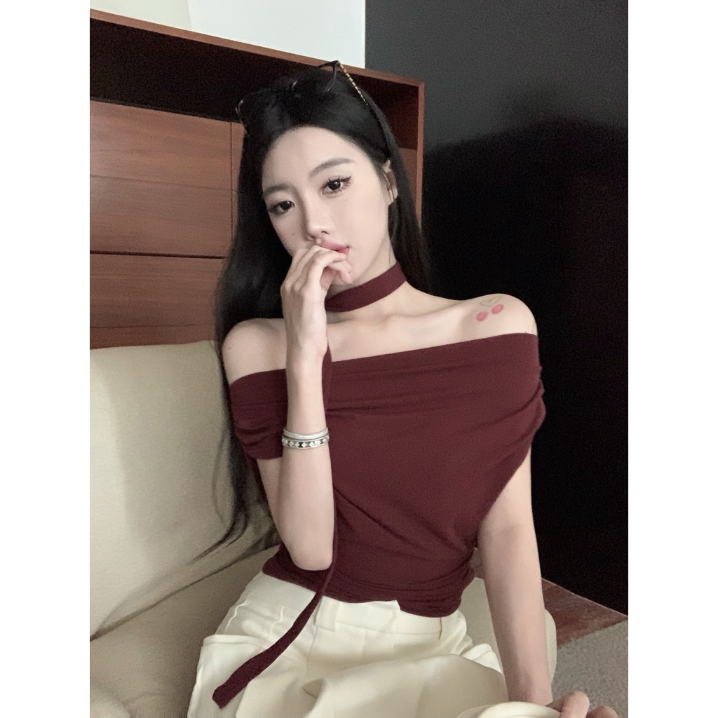 Áo Thun Ngắn Tay Trễ Vai Dáng Ôm Thời Trang Mùa Hè Dành Cho Nữ