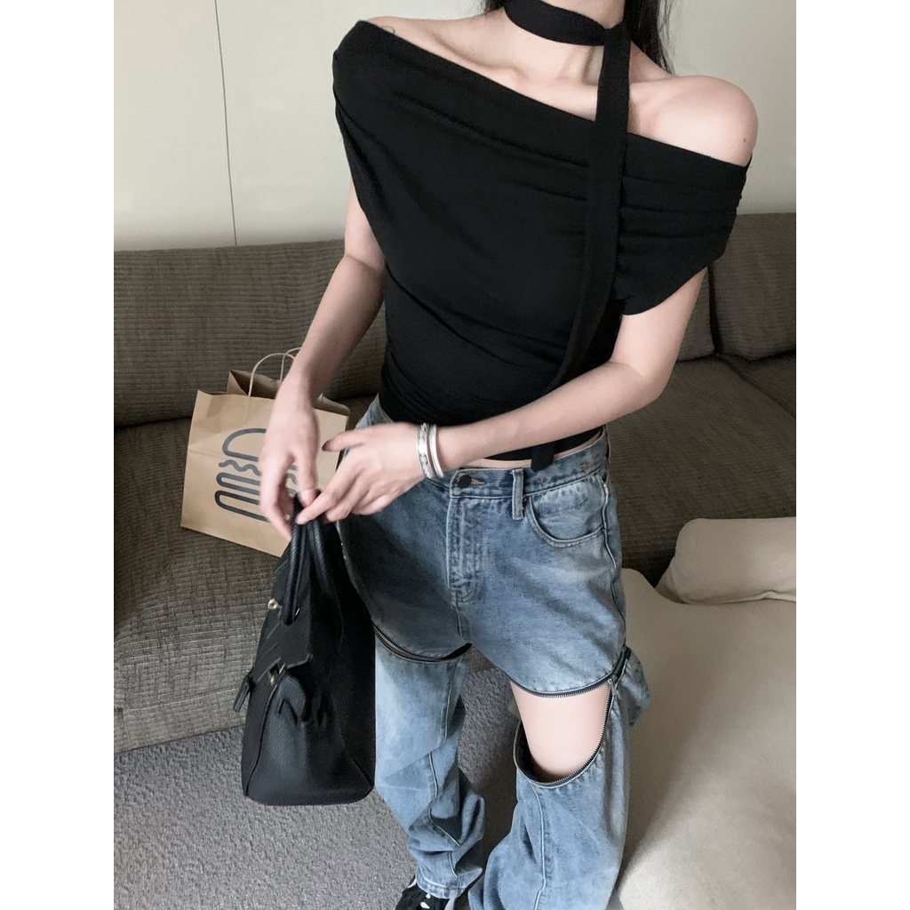 Áo Thun Ngắn Tay Trễ Vai Dáng Ôm Thời Trang Mùa Hè Dành Cho Nữ