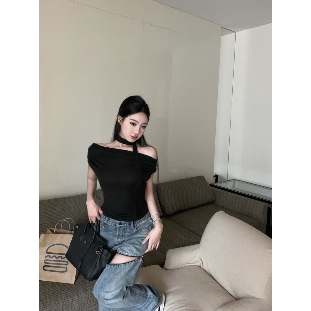 Áo Thun Ngắn Tay Trễ Vai Dáng Ôm Thời Trang Mùa Hè Dành Cho Nữ