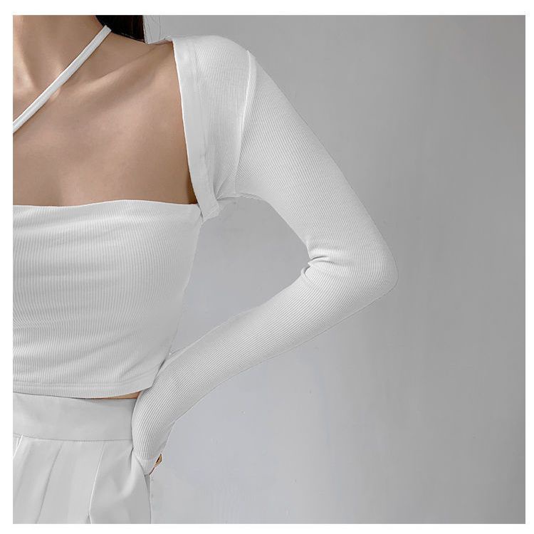 Áo Thun Tay Dài Cổ Vuông Hở Vai Màu Trơn Phong Cách Mùa Xuân Dành Cho Nữ