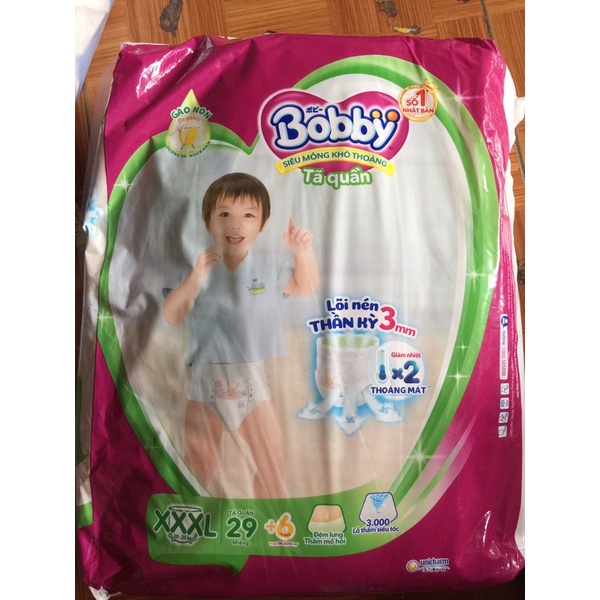 Bỉm Quần Bobby 3XL (XXXL) 22 +6 MIẾNG / XXXL 29+6 Mieng DÀNH CHO TRẺ TỪ 25-35kg