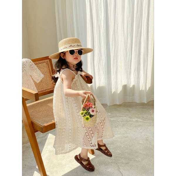 ĐẦM REN LƯỚI TRẮNG CHO BÉ GÁI