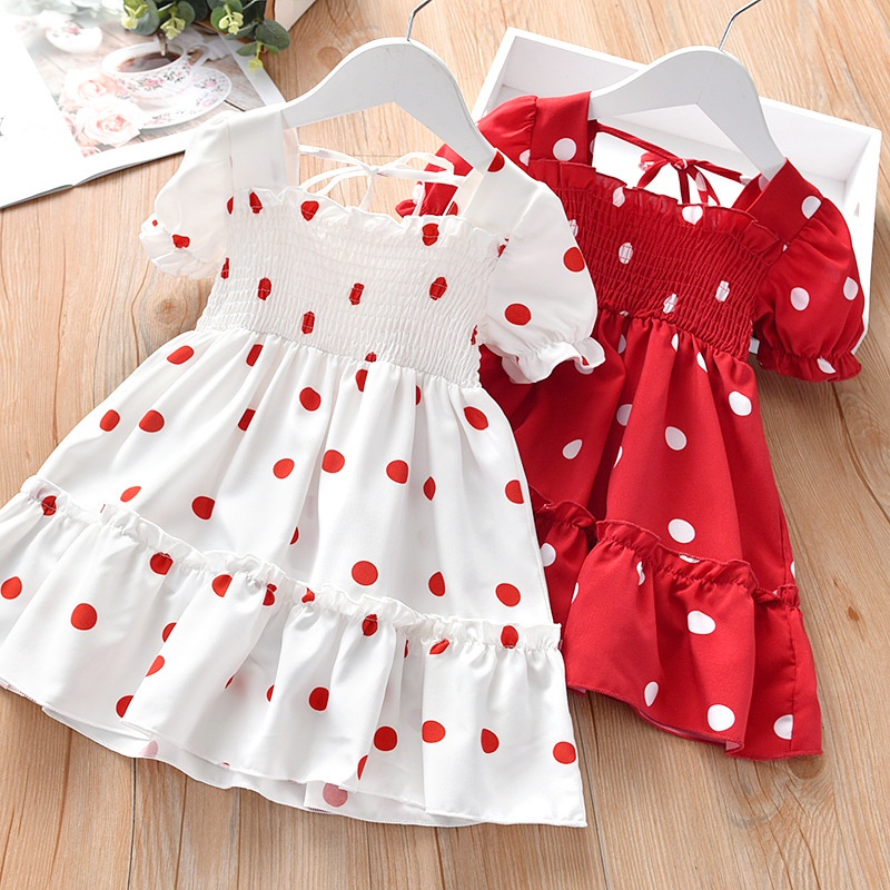 Hàng Mới Về Mới Đầm Chiffon Tay Ngắn Phối Ren Chấm Bi Thời Trang Mùa Hè Hàn Quốc 2023 Cho Bé Gái