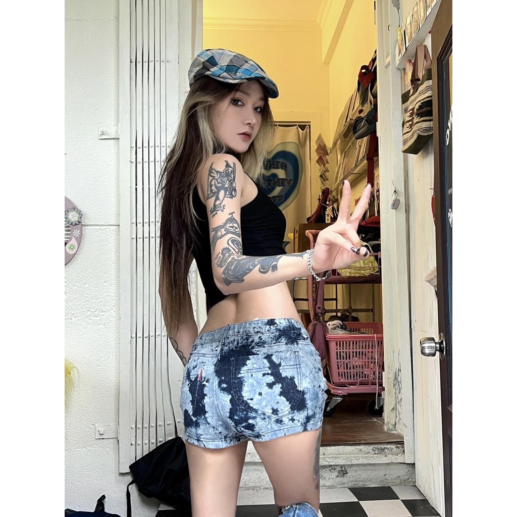 Quần Culottes Ngắn Lưng Thấp Siêu Co Giãn Đính Kim Cương Giả Quyến Rũ Dễ Phối Đồ Cho Nữ