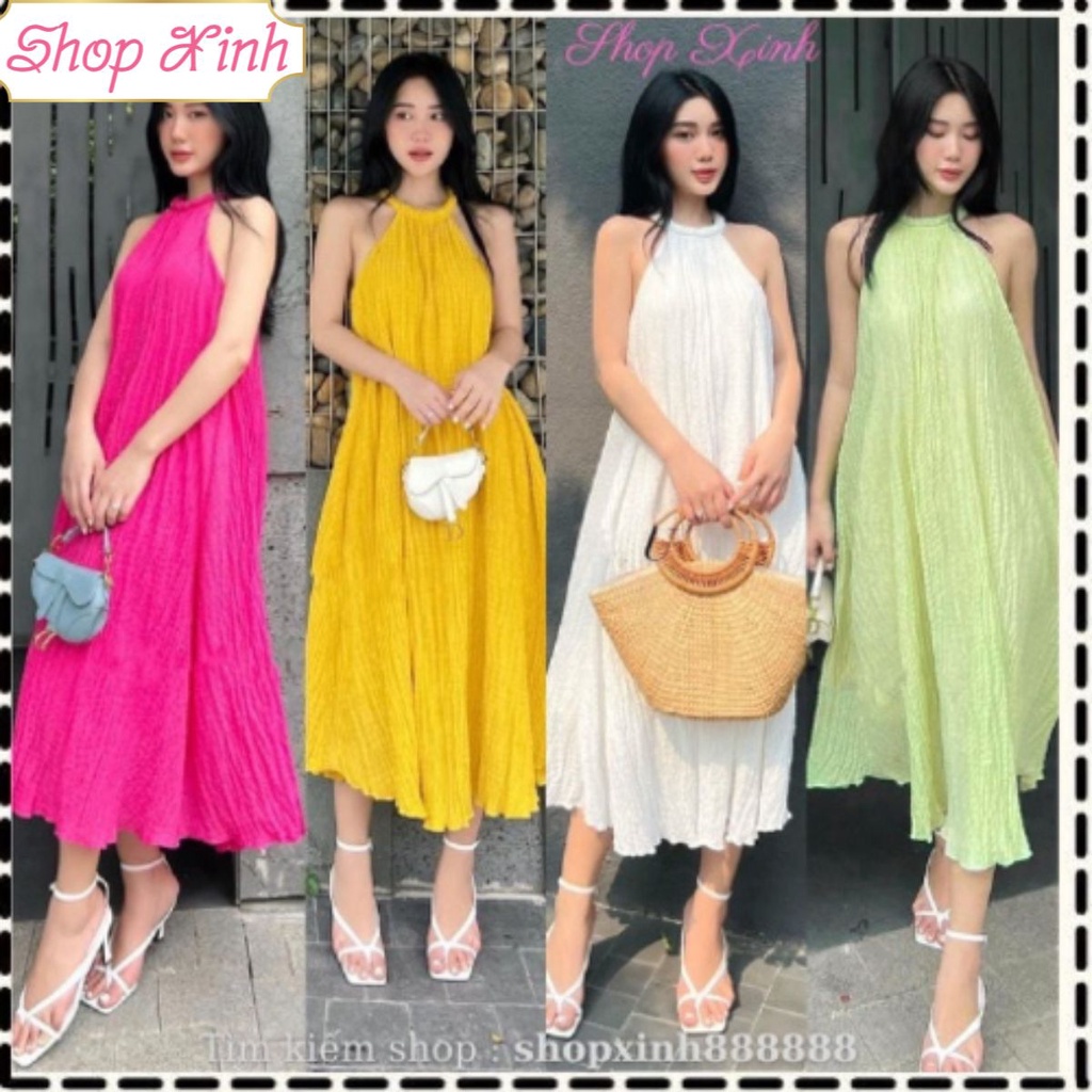 Đầm Maxi Cổ Yếm Chất Xốp Đơn Sắc, Váy Maxi Dự Tiệc Đi Biển 𝙎𝙝𝙤𝙥 𝙓𝙞𝙣𝙝