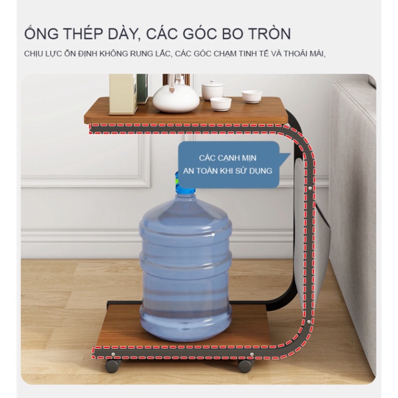 Bàn phụ sofa, bàn ăn mini có bánh xe kết hợp kệ đa năng - GM102