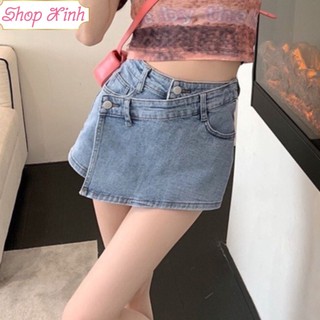 Quần sooc bò giả váy vạt lệch cá tính, Quần short giả váy phong cách Hàn Quốc
