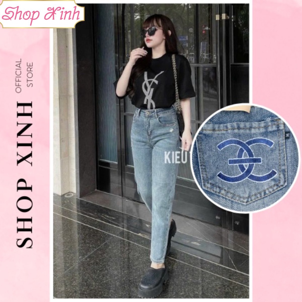 Quần Jeans Nữ Chà Neo Dáng Baggy, Quần Bò Baggy Nữ Phối Túi Sau Chà Neo Phong Cách Mới 2023