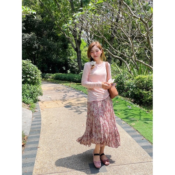 Chân váy midi hoa nhí voan mềm mát có lót voan cao cấp