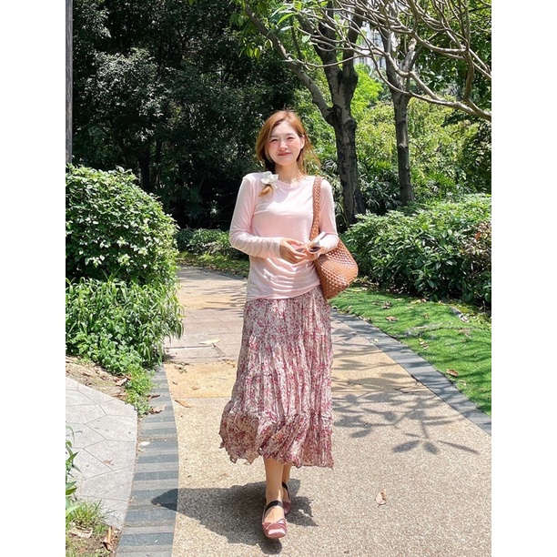 Chân váy midi hoa nhí voan mềm mát có lót voan cao cấp