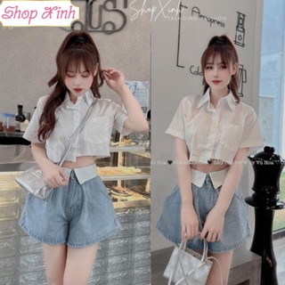 Quần Sooc Bò Cạp Trắng, Quần Short Jeans Cạp Trắng Cách Điệu Phong Cách Hàn Quốc