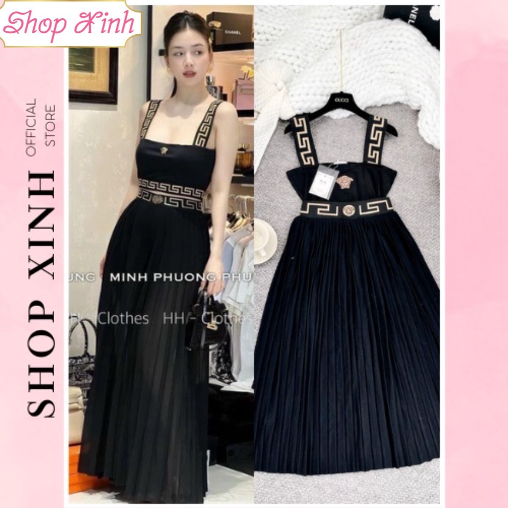 Set Bộ VERSACE 2 Dây Croptop Mix Chân Váy Midi Dập Ly, Set Áo Croptop Body Cạp Cứng Mix Chân Váy Dập Li