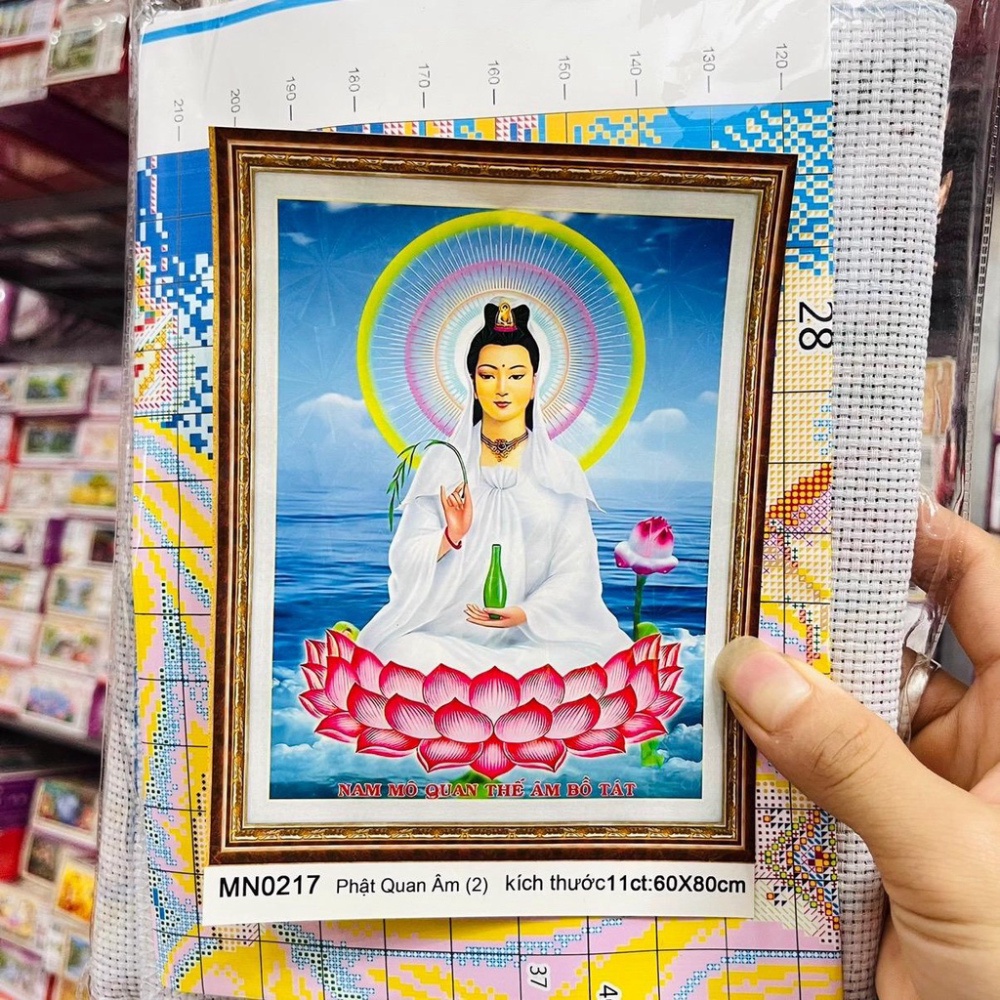 Tranh Thêu Phật Quan Thế ÂM Thêu Kín Mn0217(60*80cm) Chưa Thêu