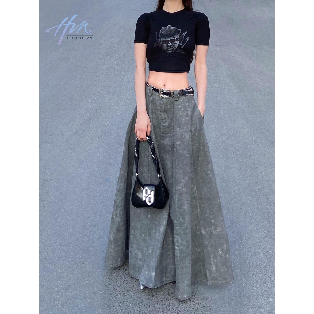 Chân Váy Chữ a Lưng Cao Màu Xám Phong Cách Retro Mỹ Thiết Kế Mới Mùa Hè Cho Nữ