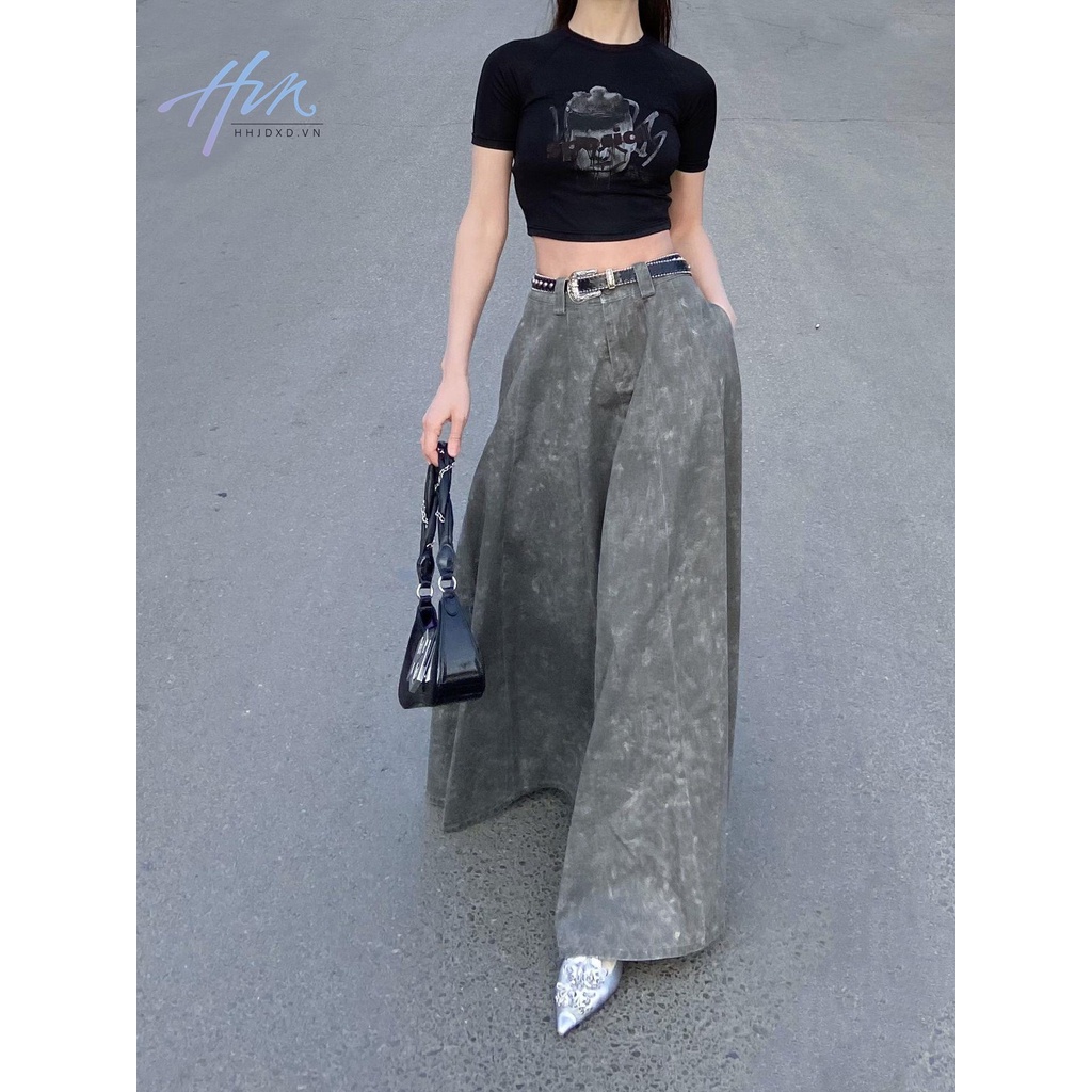 Chân Váy Chữ a Lưng Cao Màu Xám Phong Cách Retro Mỹ Thiết Kế Mới Mùa Hè Cho Nữ