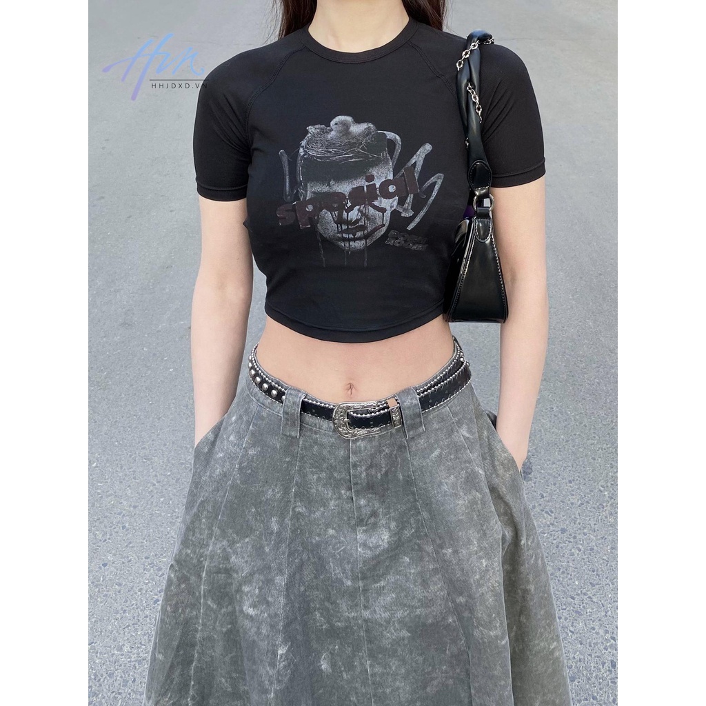 Chân Váy Chữ a Lưng Cao Màu Xám Phong Cách Retro Mỹ Thiết Kế Mới Mùa Hè Cho Nữ