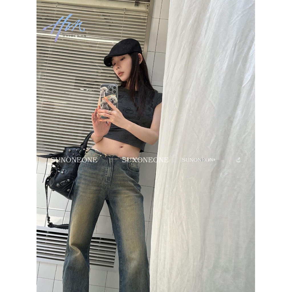 Quần Jean Nữ Ống Rộng Lưng Thấp Phong Cách Retro Mỹ Thời Trang Mùa Hè 2023 Mới