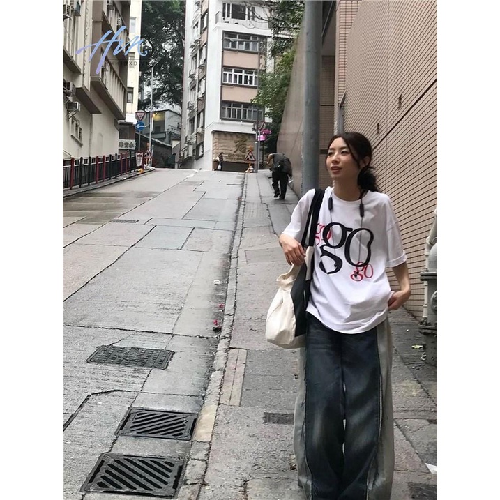 Áo Thun Tay Ngắn Dáng Rộng In Chữ Phong Cách Đường Phố Mỹ Thời Trang Mùa Hè Cho Nữ