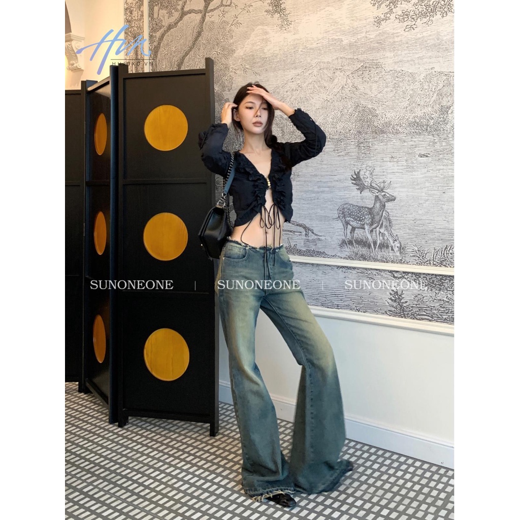 Quần Jean Nữ Ống Rộng Lưng Thấp Phong Cách Retro Mỹ Thời Trang Mùa Hè 2023 Mới