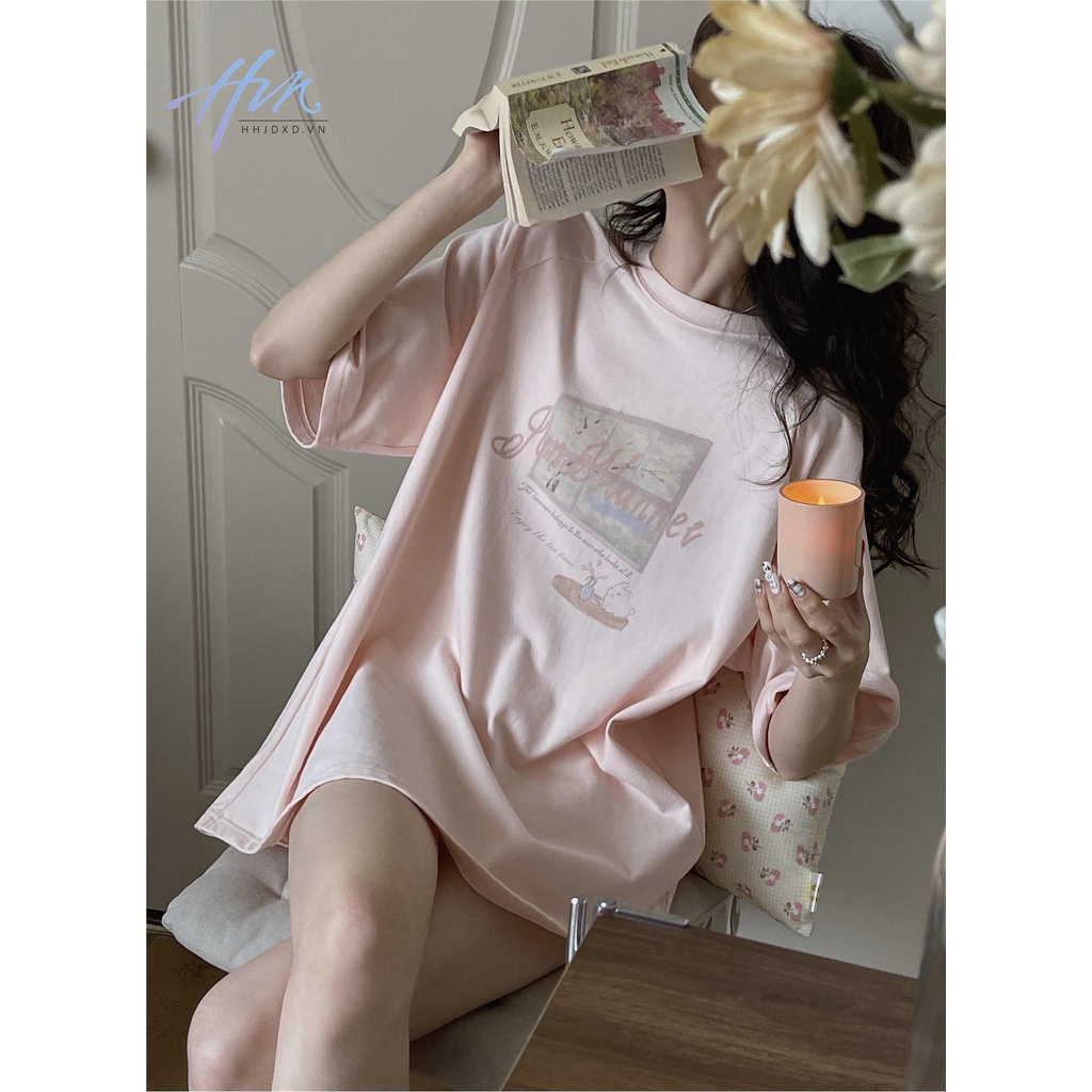 Áo Thun Nữ Ngắn Tay In Họa Tiết Phong Cách Retro Mỹ