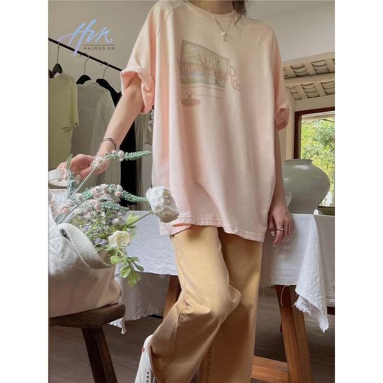 Áo Thun Nữ Ngắn Tay In Họa Tiết Phong Cách Retro Mỹ