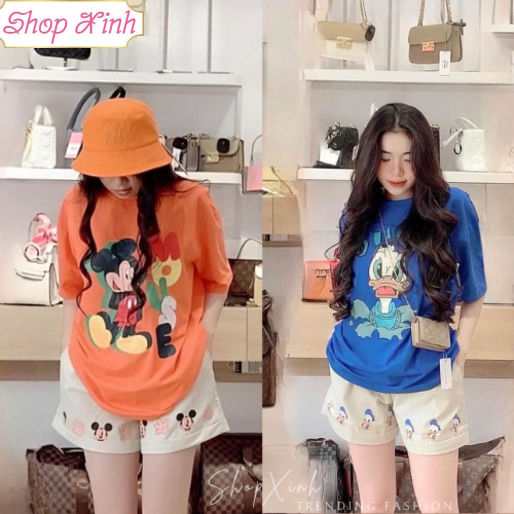 Bộ Đùi Nữ Hình Mickey, Set Đùi Nữ Hình Vịt Donal, Bộ Nữ Mặc Nhà Áo Phông Quần Sooc HT455