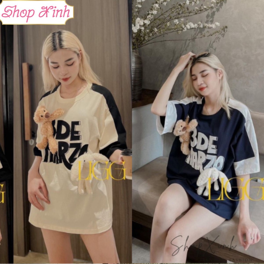 Áo Phông DeMarzo Phối Màu Kèm Gấu, Áo phông phối màu De mazzo kèm 2 gấu cài rời siêu hot