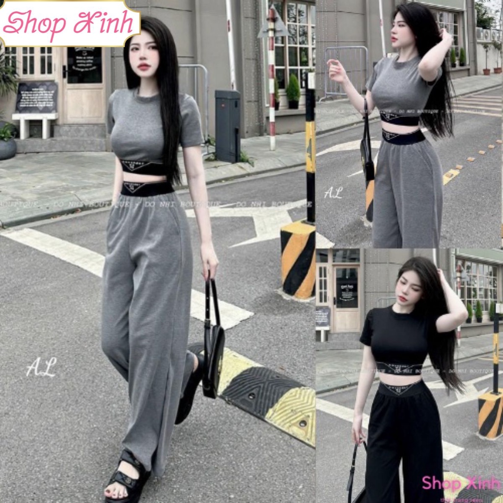 Set Alexander Wang body 2 màu đen/xám, Bộ Áo croptop quần suông hack dáng chất cotton T68