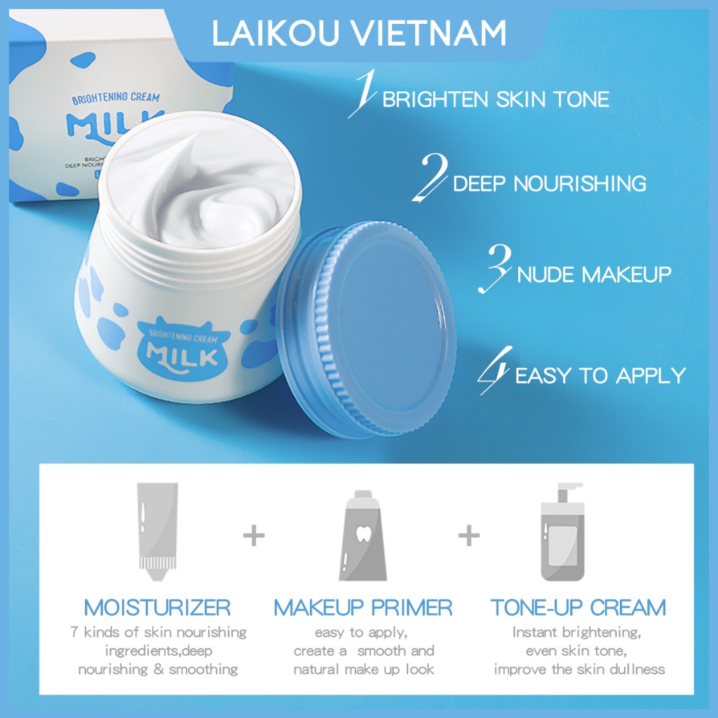 Kem dưỡng ẩm da mặt LAIKOU Milk Brightening Cream Soften Skin 55g