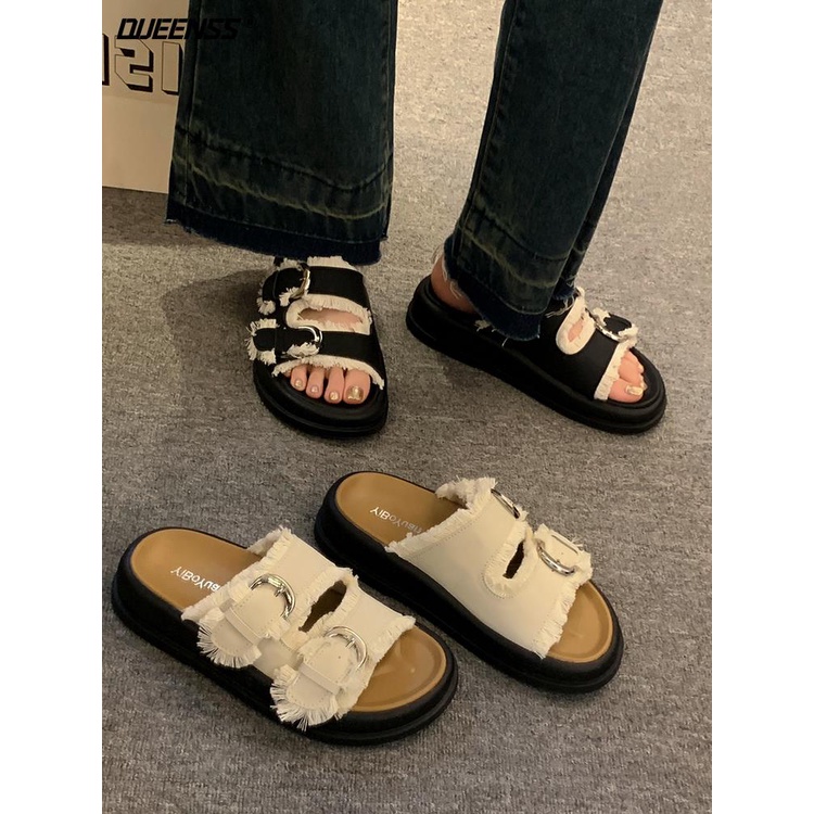 Giày Sandal Đế Dày Quai Đính Tua Rua Thời Trang Mùa Hè Cho Nữ