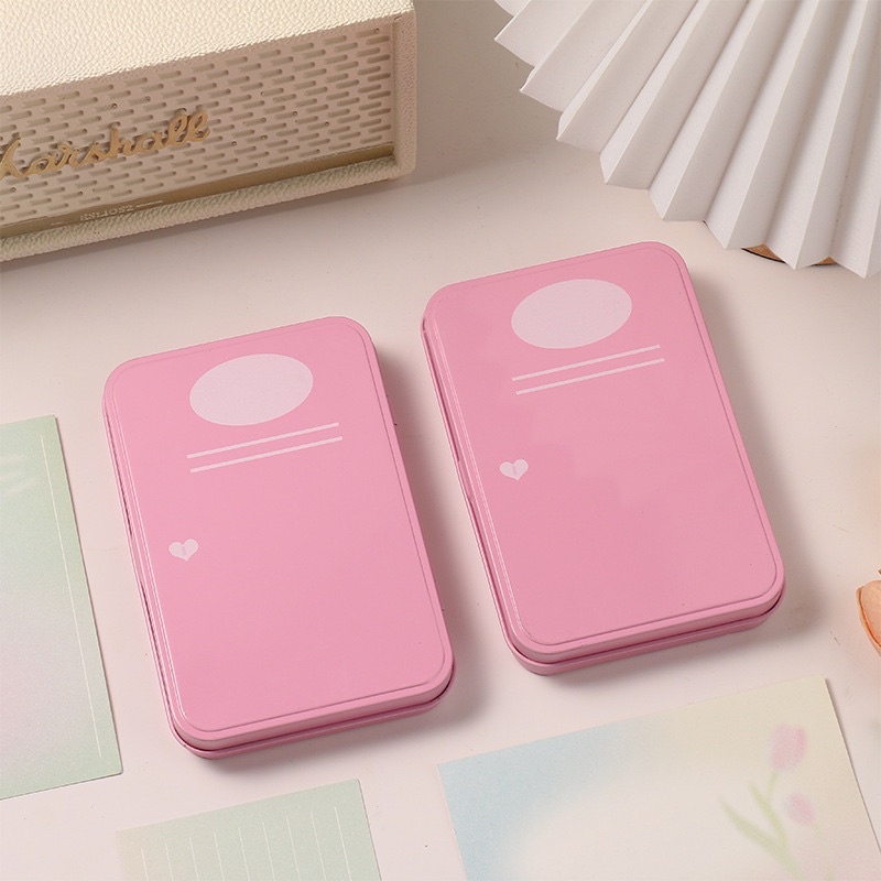 Hộp thiếc màu hồng style hàn đựng sticker phụ kiện