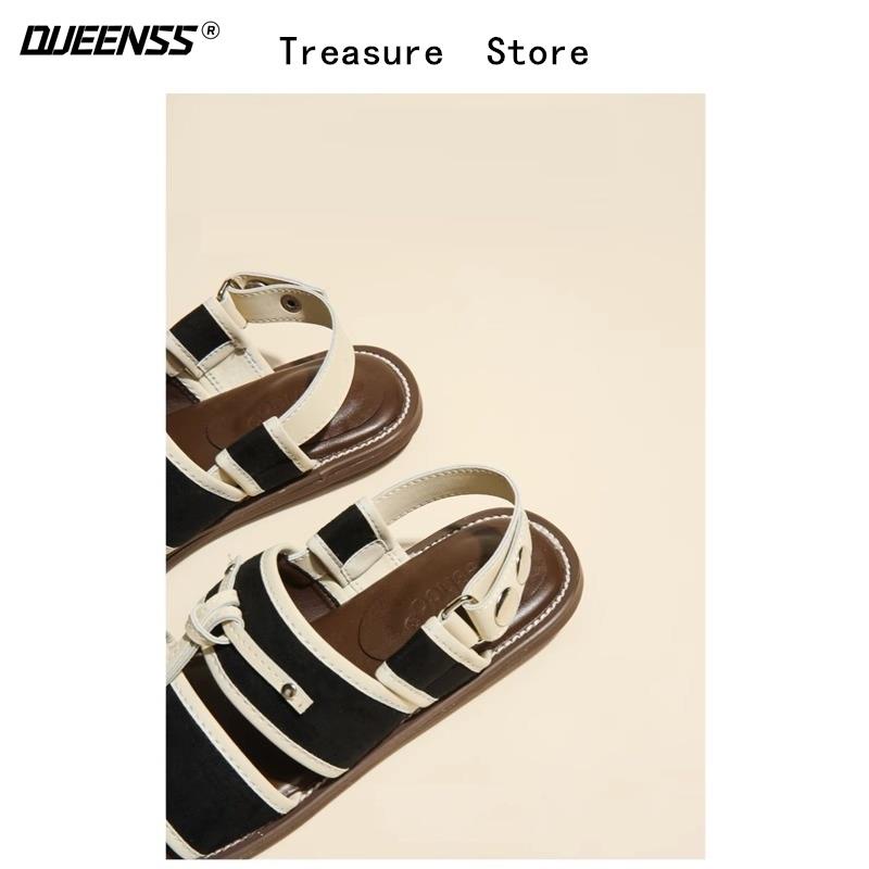 Giày Sandal Đế Bằng Phong Cách Roman Thời Trang Đi Biển Mùa Hè Cho Nữ