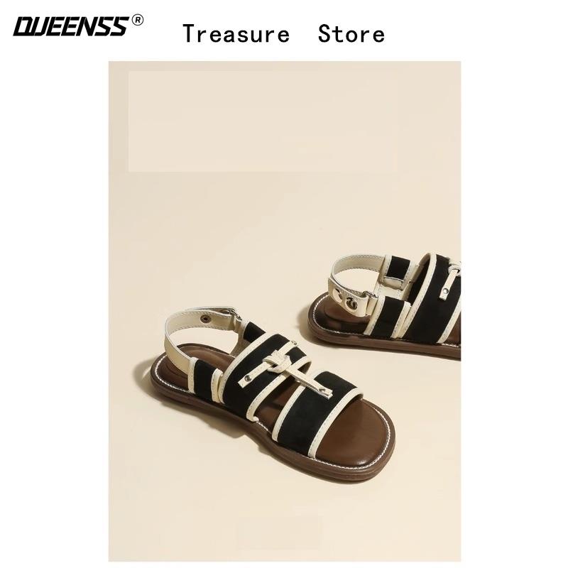 Giày Sandal Đế Bằng Phong Cách Roman Thời Trang Đi Biển Mùa Hè Cho Nữ