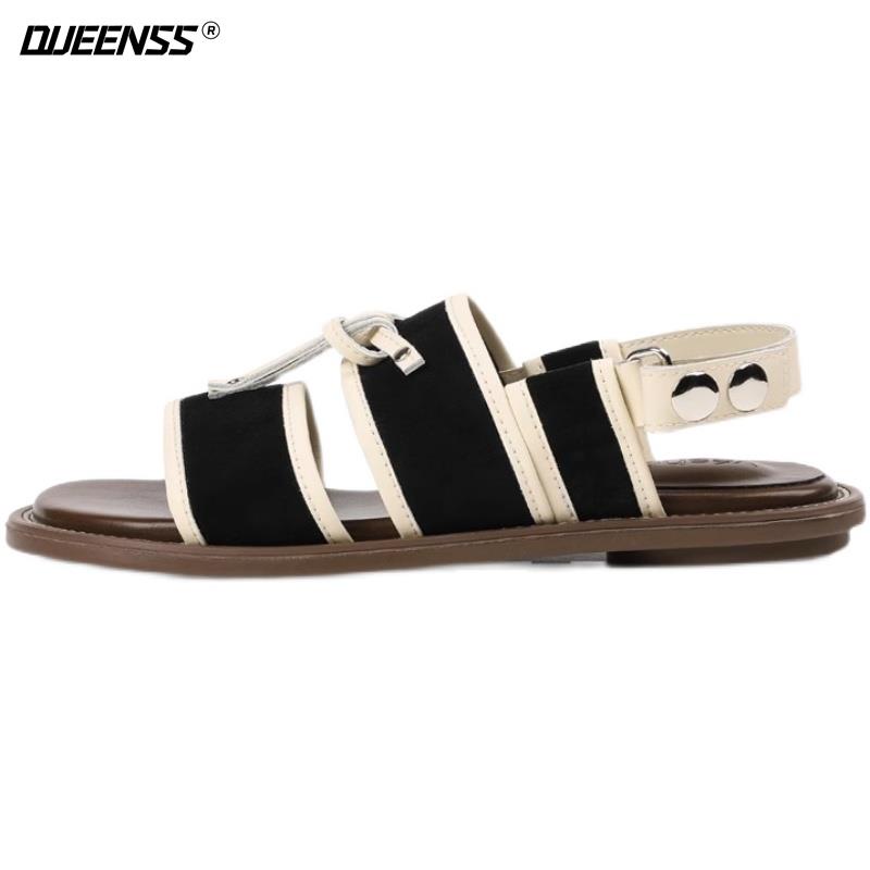 Giày Sandal Đế Bằng Phong Cách Roman Thời Trang Đi Biển Mùa Hè Cho Nữ