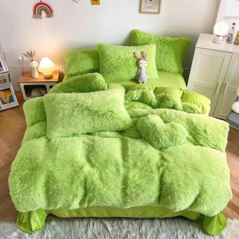 Bộ Chăn Ga Gối Nỉ Lông Có Kèm Gối Trái Tim Set 5 Món Nhập Khẩu Cao Cấp