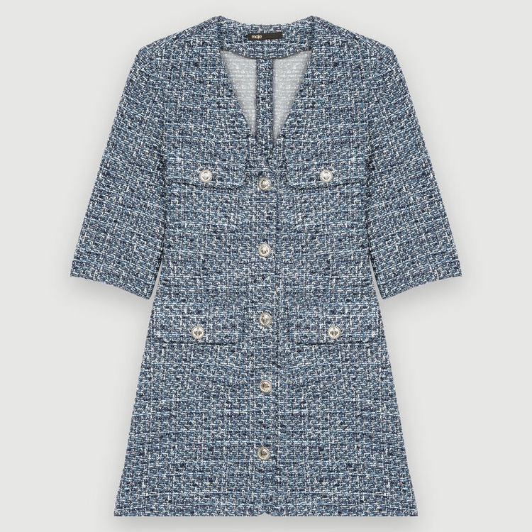 ĐẦM HIỆU SANDRO NGẮN DẠ TWEED XANH